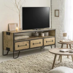Made in Meubles Meuble TV en bois de manguier 3 tiroirs Wood
