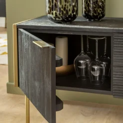 Made in Meubles Meuble TV en bois de manguier et métal doré Ange