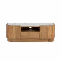 Made in Meubles Meuble TV en bois de manguier et marbre Adler