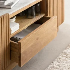 Made in Meubles Meuble TV en bois de manguier et marbre Adler