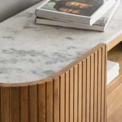 Made in Meubles Meuble TV en bois de manguier et marbre Adler