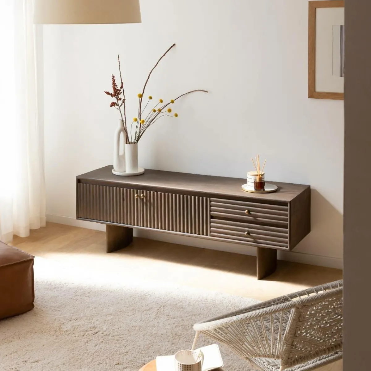 Made in Meubles Meuble TV en bois de manguier Niels