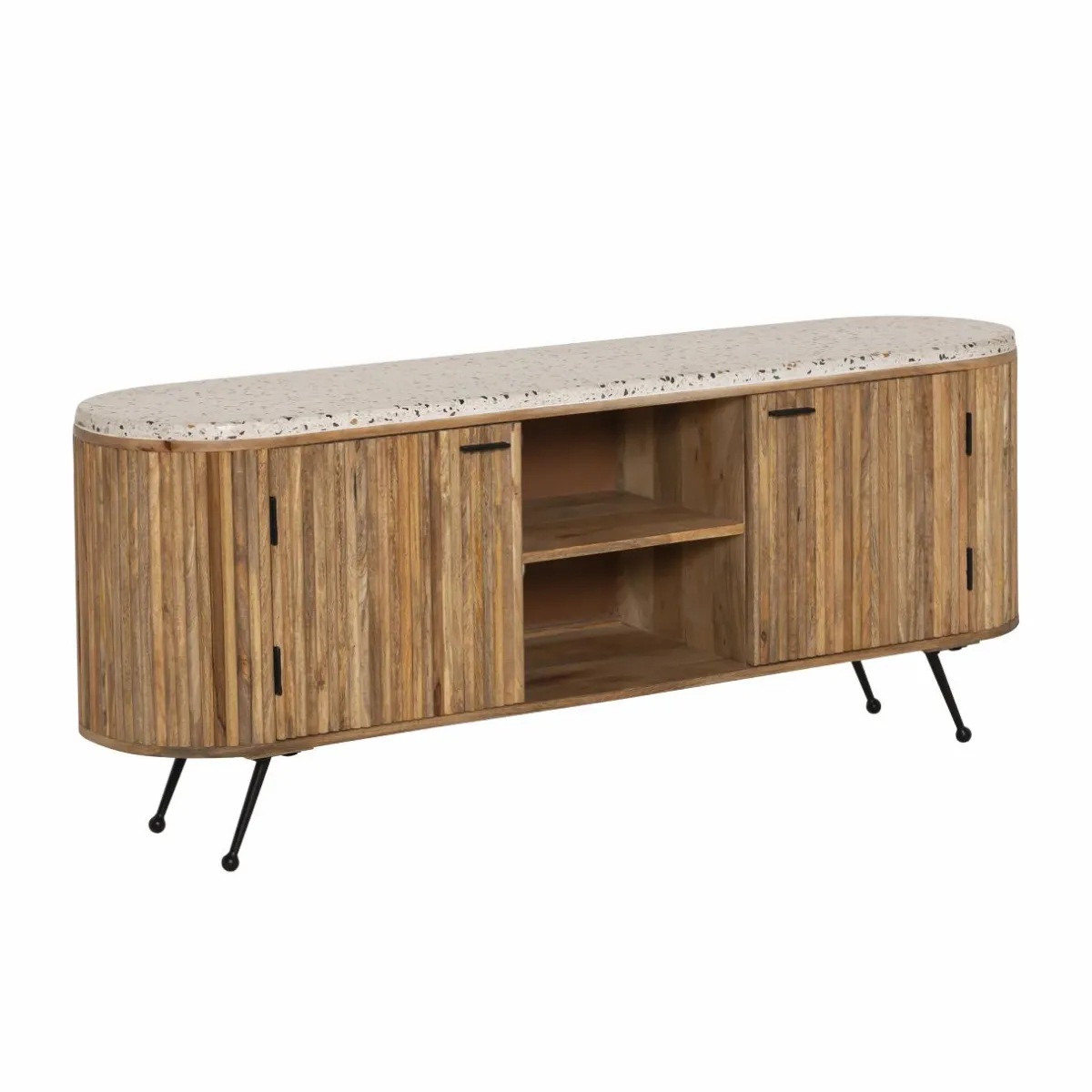 Made in Meubles Meuble TV en bois de manguier et terrazzo Ambrine
