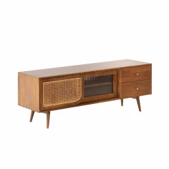Made in Meubles Meuble TV en bois de manguier et cannage Charline