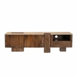 Made in Meubles Meuble TV en bois de manguier et en travertin Carola