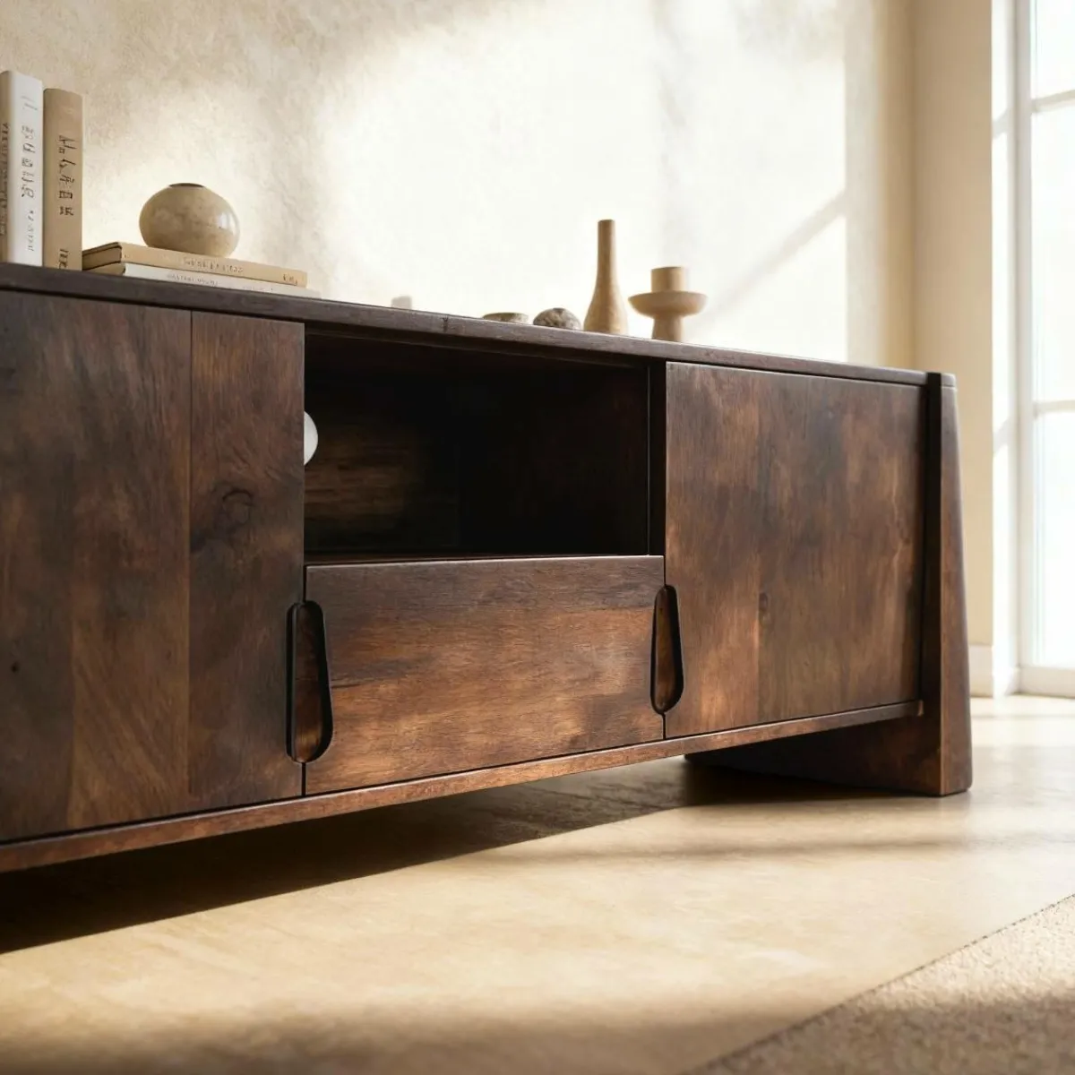 Made in Meubles Meuble TV en bois de manguier foncé Liriel