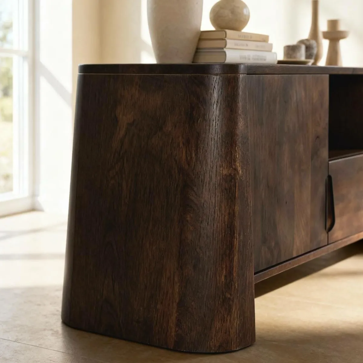 Made in Meubles Meuble TV en bois de manguier foncé Liriel