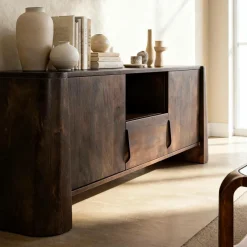 Made in Meubles Meuble TV en bois de manguier foncé Liriel