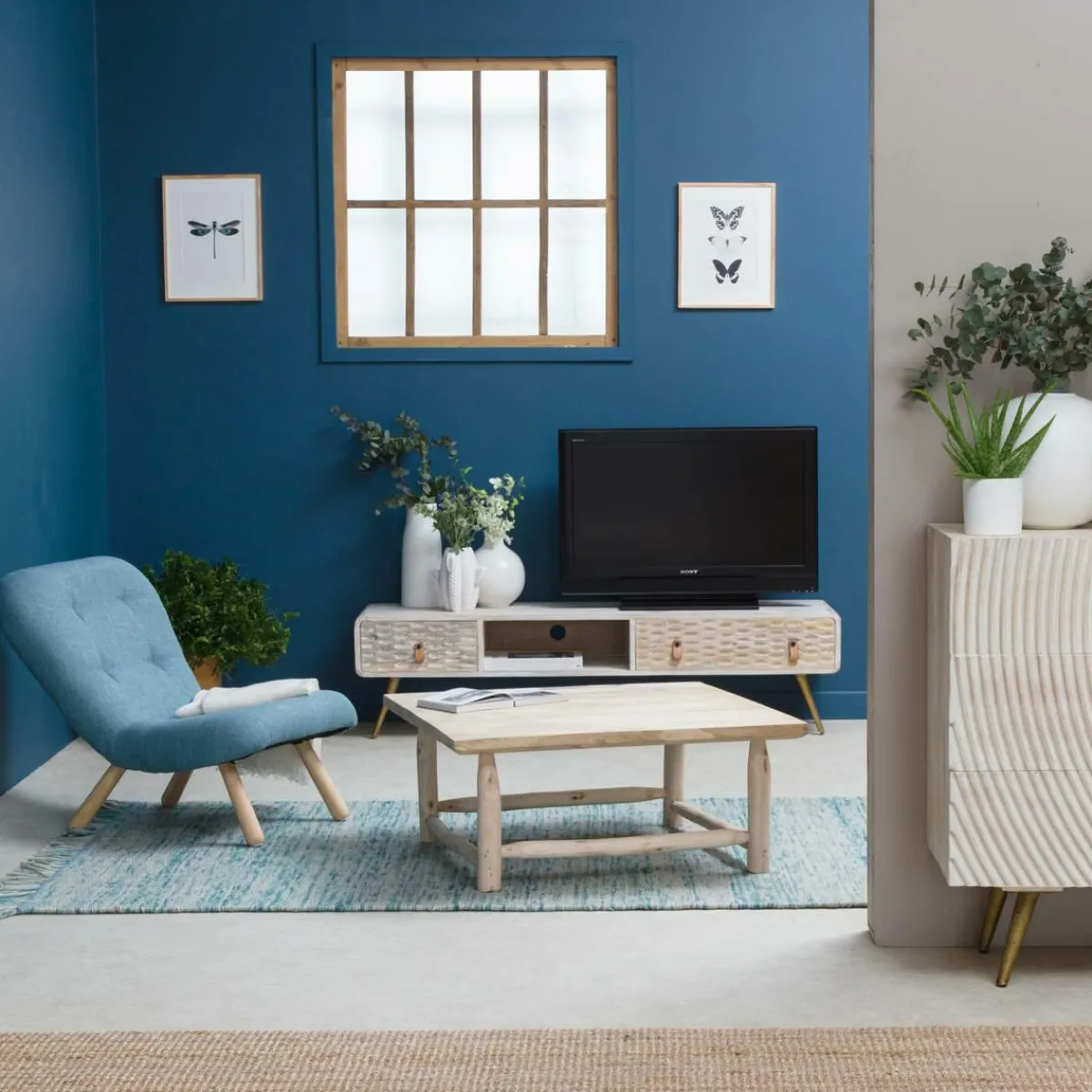Made in Meubles Meuble TV en bois de manguier blanchi Rhodes