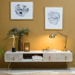 Made in Meubles Meuble TV en bois de manguier blanchi Rhodes