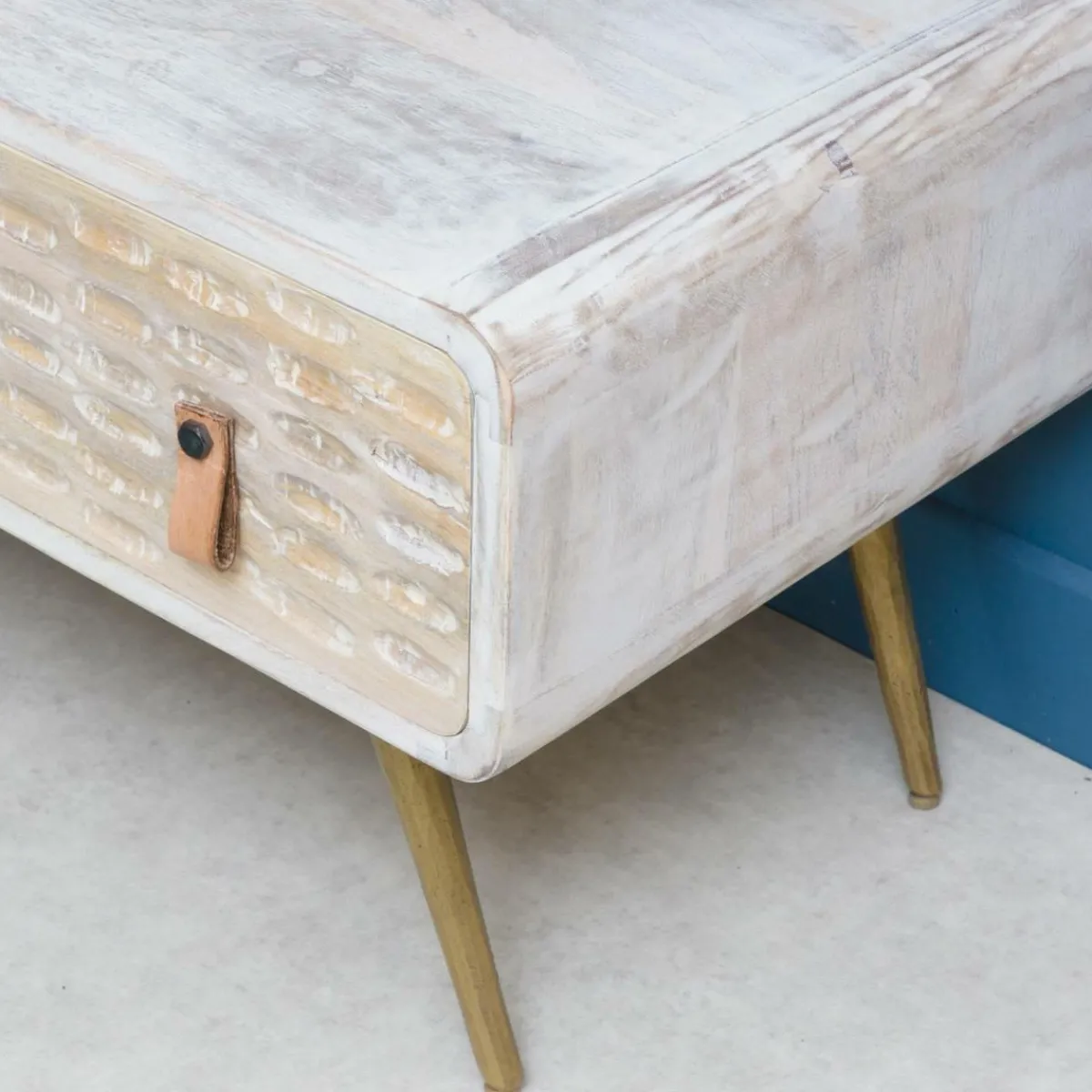 Made in Meubles Meuble TV en bois de manguier blanchi Rhodes
