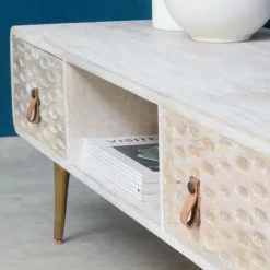 Made in Meubles Meuble TV en bois de manguier blanchi Rhodes