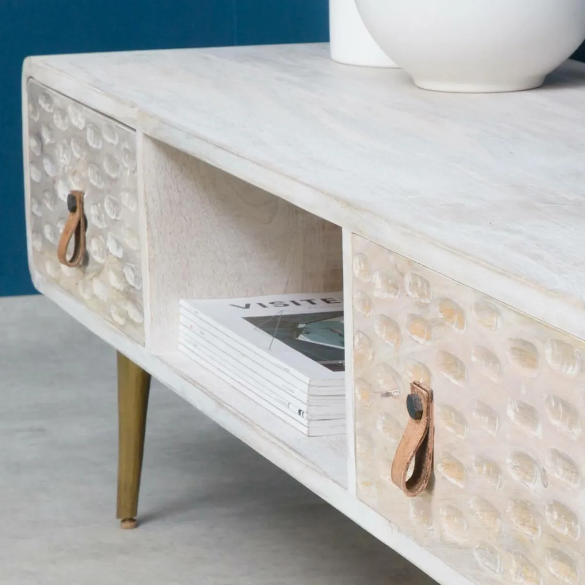 Made in Meubles Meuble TV en bois de manguier blanchi Rhodes
