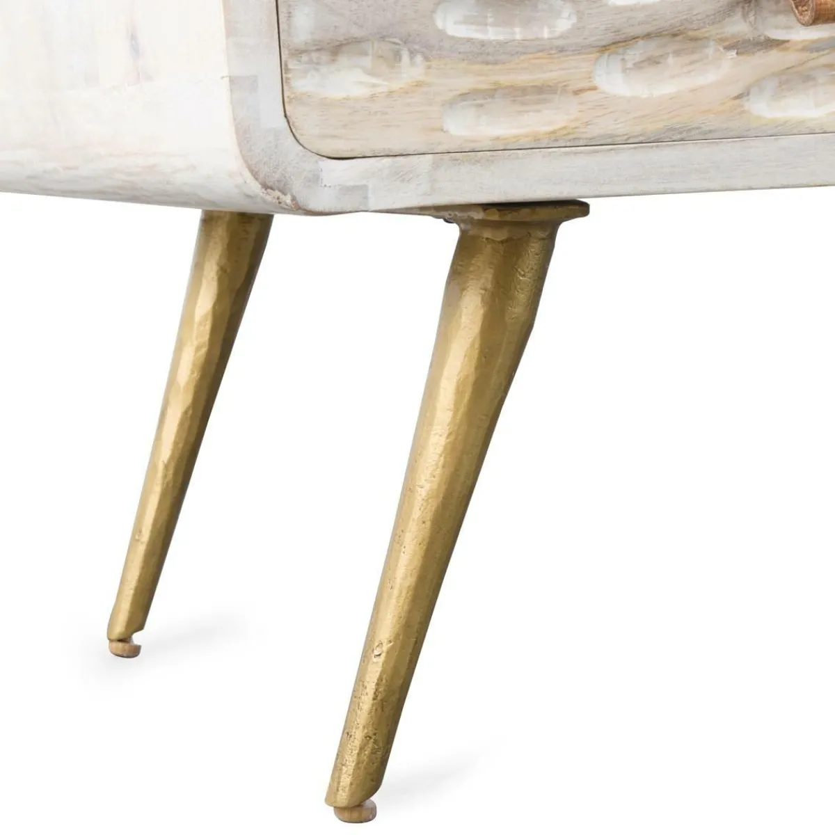 Made in Meubles Meuble TV en bois de manguier blanchi Rhodes