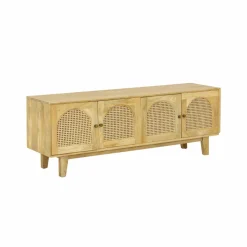 Made in Meubles Meuble TV en bois de manguier et cannage Edana