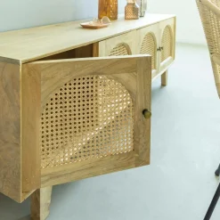 Made in Meubles Meuble TV en bois de manguier et cannage Edana