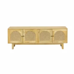 Made in Meubles Meuble TV en bois de manguier et cannage Edana