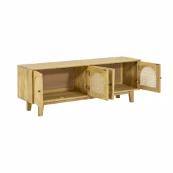 Made in Meubles Meuble TV en bois de manguier et cannage Edana