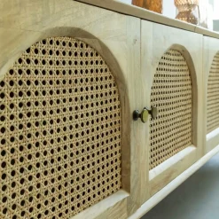 Made in Meubles Meuble TV en bois de manguier et cannage Edana