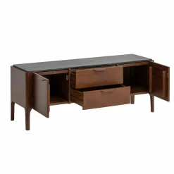 Made in Meubles Meuble TV en bois de manguier et marbre noir Roch