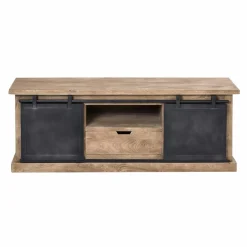 Made in Meubles Meuble TV en bois de manguier brossé et métal noir 150 cm Helsinki