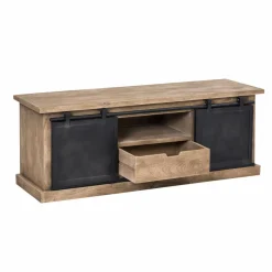 Made in Meubles Meuble TV en bois de manguier brossé et métal noir 150 cm Helsinki