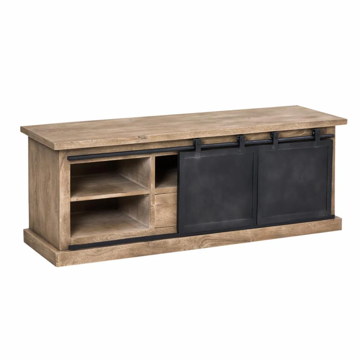 Made in Meubles Meuble TV en bois de manguier brossé et métal noir 150 cm Helsinki
