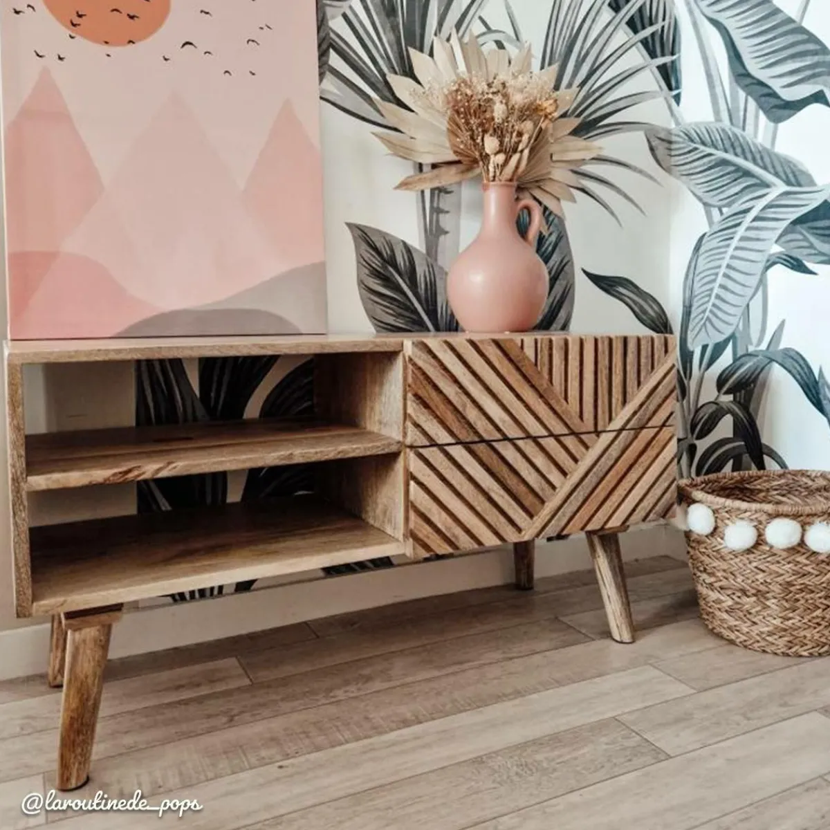 Made in Meubles Meuble TV en bois de manguier chevrons Maëva