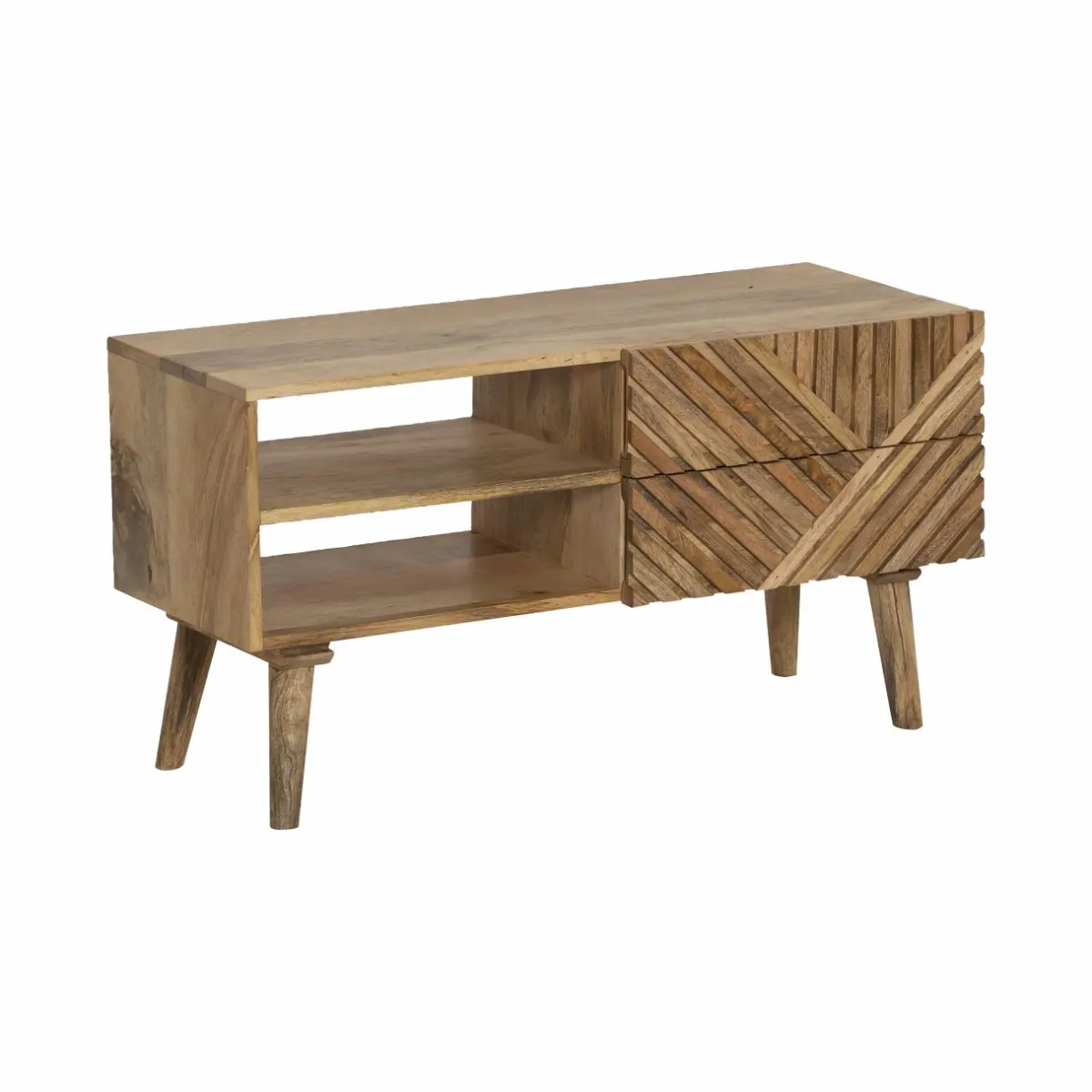 Made in Meubles Meuble TV en bois de manguier chevrons Maëva
