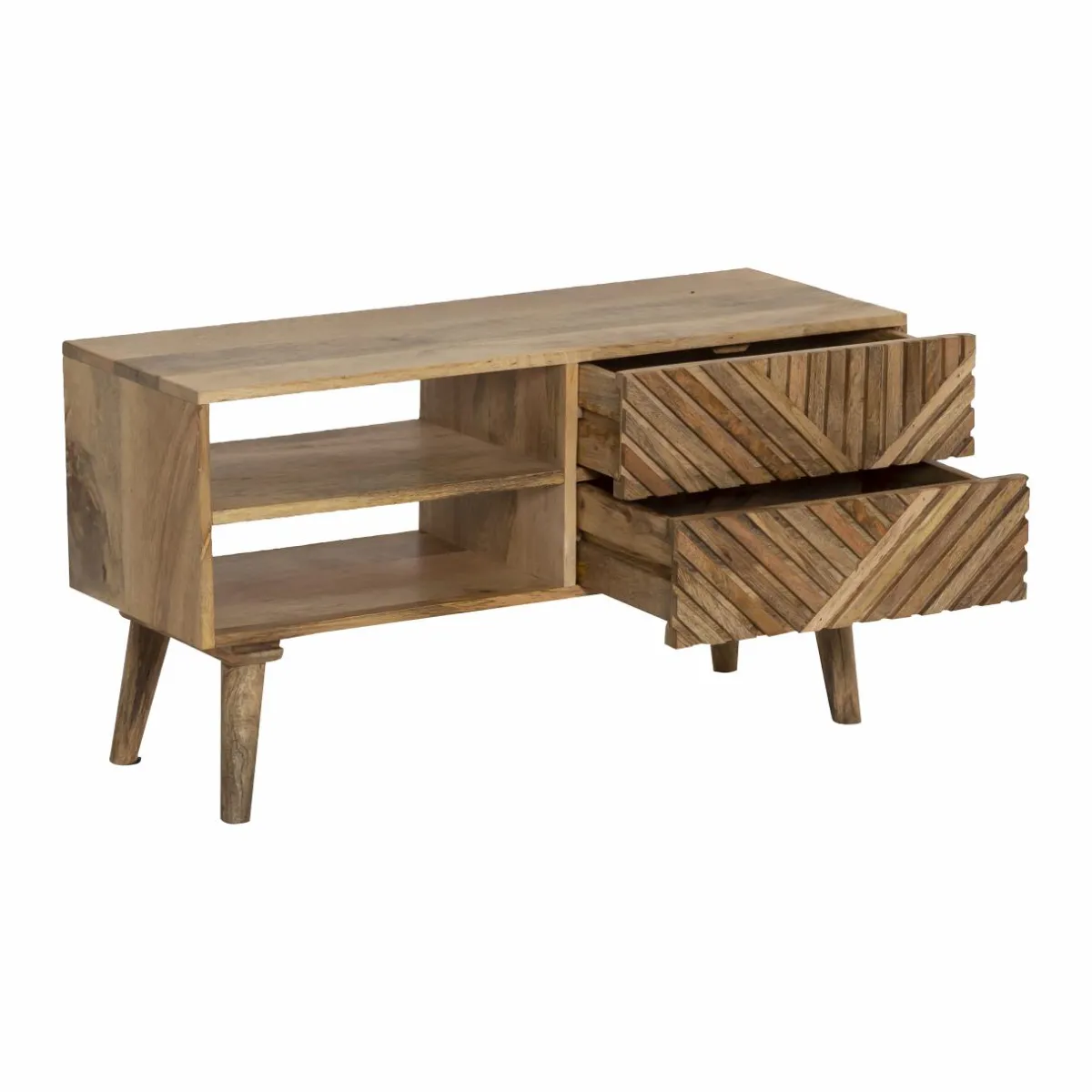Made in Meubles Meuble TV en bois de manguier chevrons Maëva