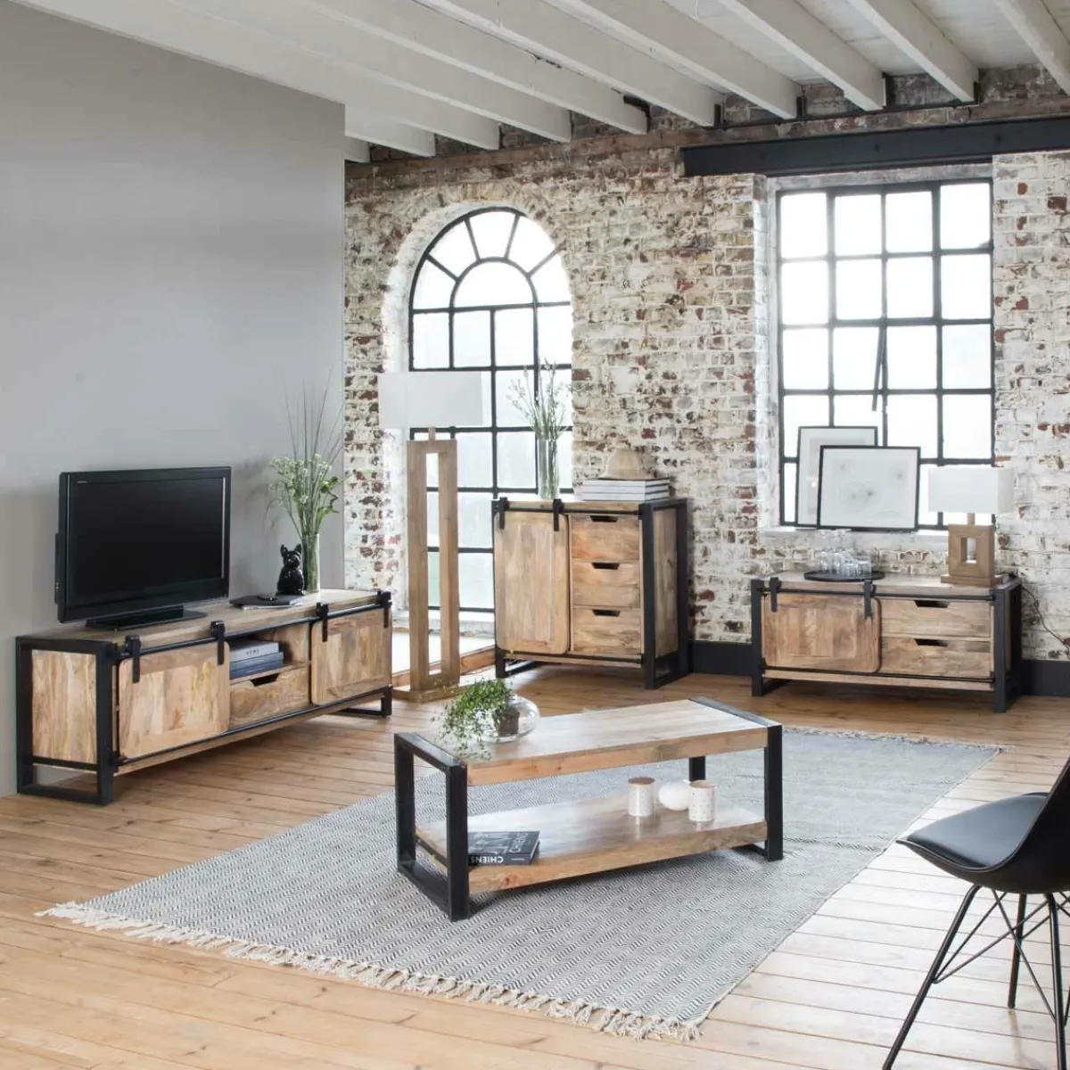 Made in Meubles Meuble TV en bois de manguier 120 cm New-York