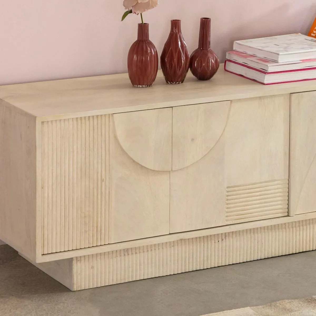 Made in Meubles Meuble TV en bois de manguier blanchi Miliam
