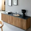 Made in Meubles Meuble TV en bois de manguier et marbre Betty