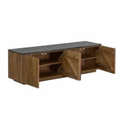 Made in Meubles Meuble TV en bois de manguier et marbre Betty