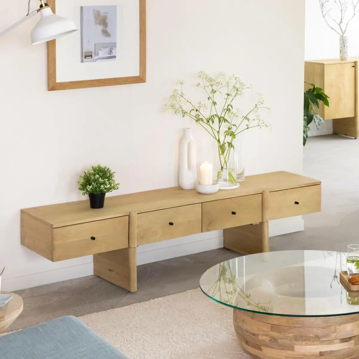 Made in Meubles Meuble TV en bois de manguier 4 tiroirs Amara