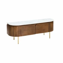 Made in Meubles Meuble TV en bois de manguier et marbre Sienne