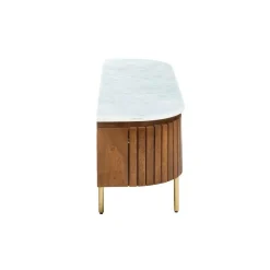 Made in Meubles Meuble TV en bois de manguier et marbre Sienne