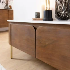 Made in Meubles Meuble TV en bois de manguier et marbre Sienne