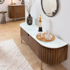 Made in Meubles Meuble TV en bois de manguier et marbre Sienne