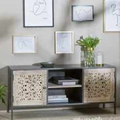 Made in Meubles Meuble TV en bois de manguier blanchi Lila