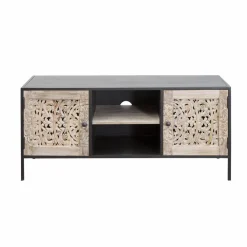 Made in Meubles Meuble TV en bois de manguier blanchi Lila