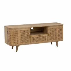 Made in Meubles Meuble TV en bois de manguier et cannage Palma