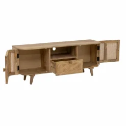 Made in Meubles Meuble TV en bois de manguier et cannage Palma