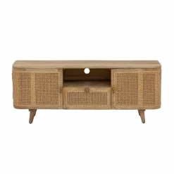 Made in Meubles Meuble TV en bois de manguier et cannage Palma