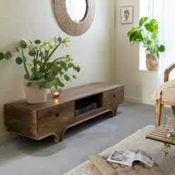 Made in Meubles Meuble TV en bois de manguier foncé Daelan