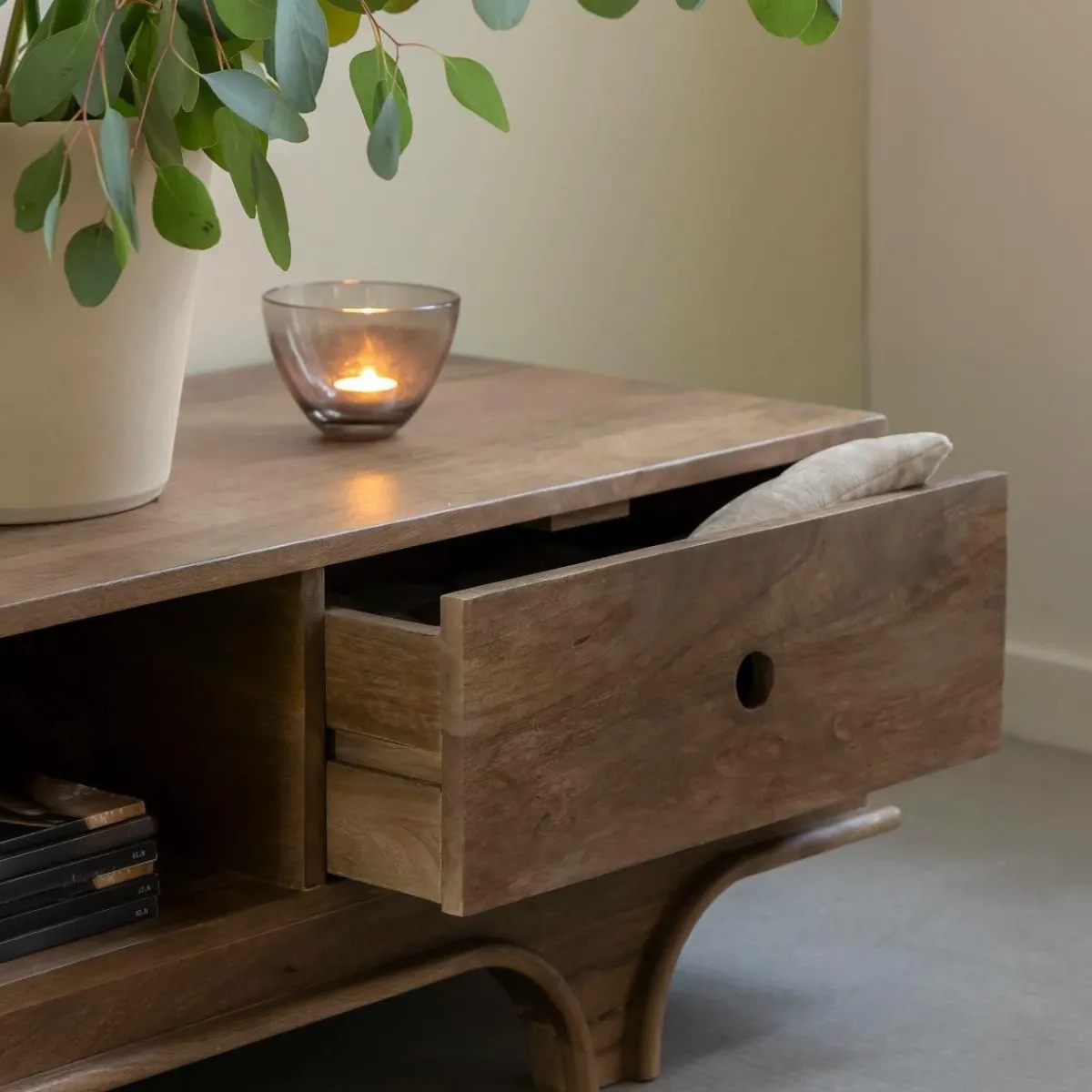 Made in Meubles Meuble TV en bois de manguier foncé Daelan