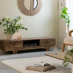 Made in Meubles Meuble TV en bois de manguier foncé Daelan