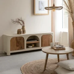 Made in Meubles Meuble TV en bois effet béton et bois d'acacia Dalva