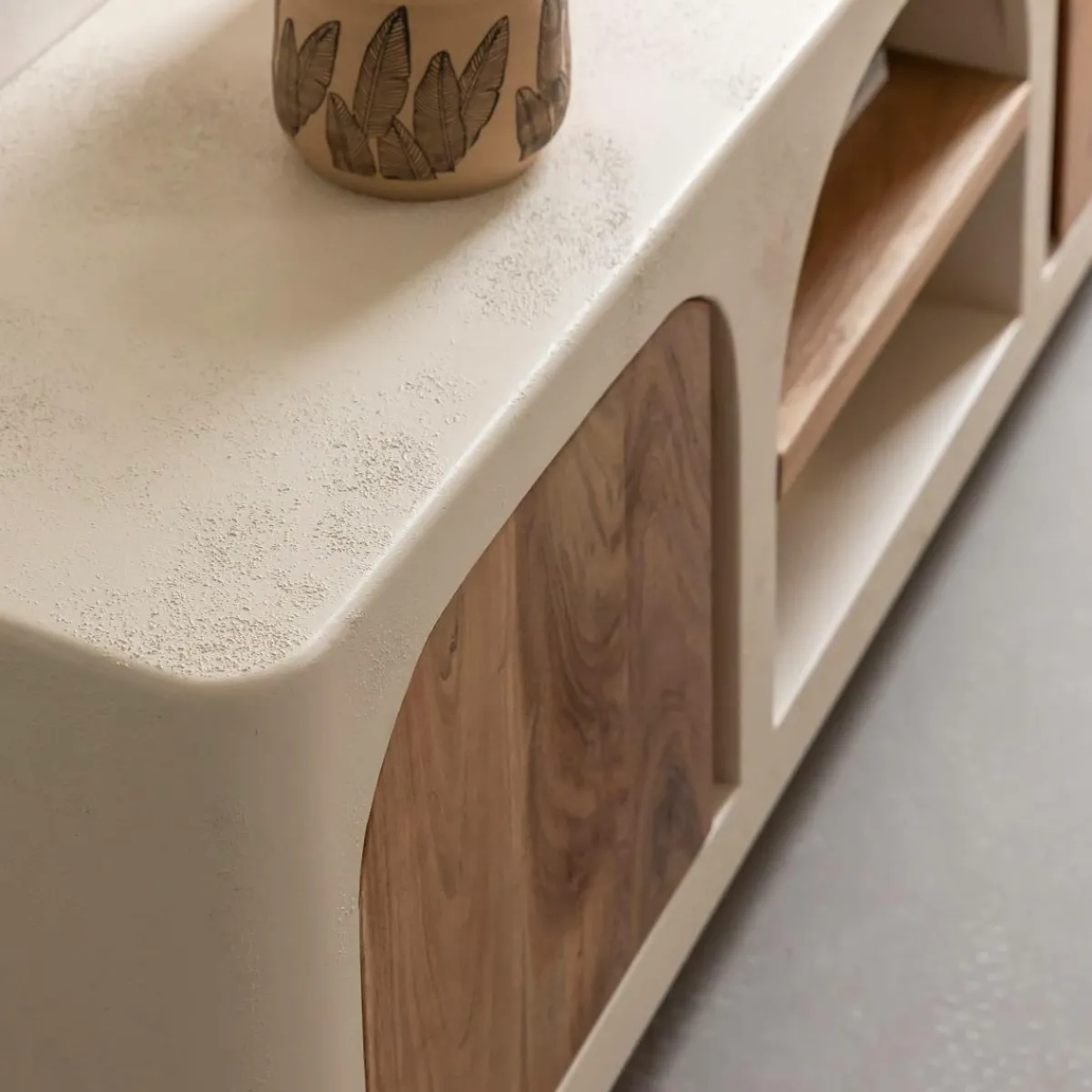Made in Meubles Meuble TV en bois effet béton et bois d'acacia Dalva