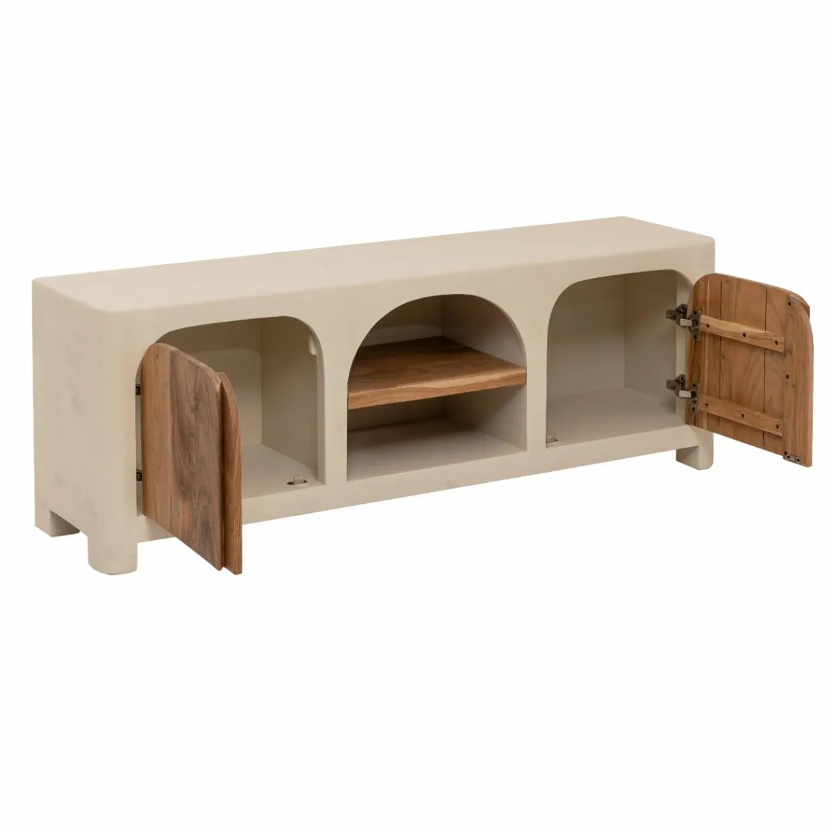 Made in Meubles Meuble TV en bois effet béton et bois d'acacia Dalva